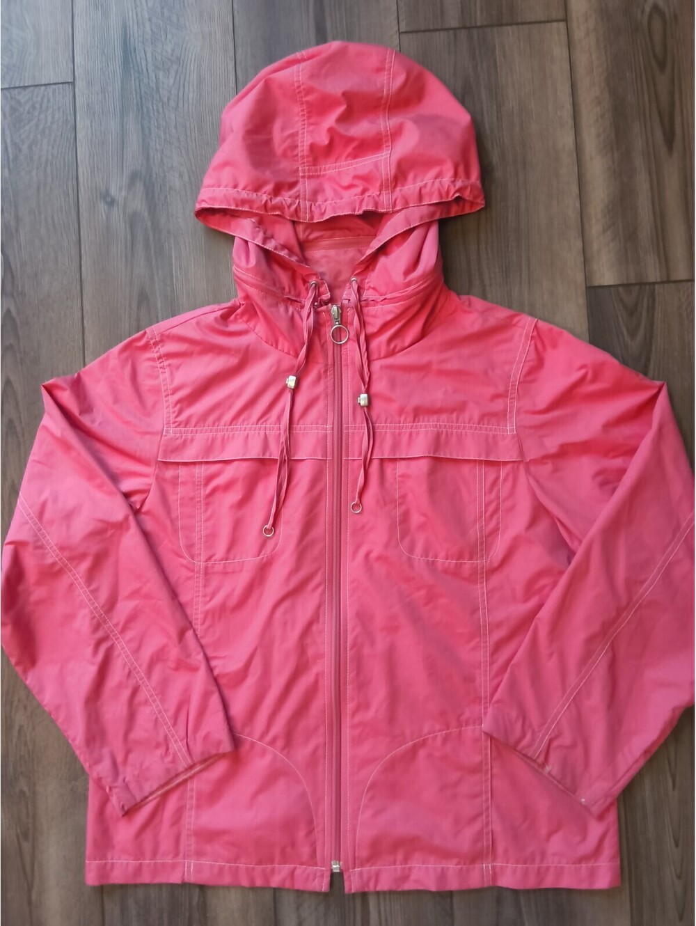 Talbots Windbreaker Hooded Coral Full Zip Raincoat Removable Hood Sz M